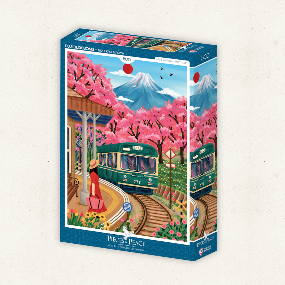 Bild von Zug mit Kirschblüten Puzzle